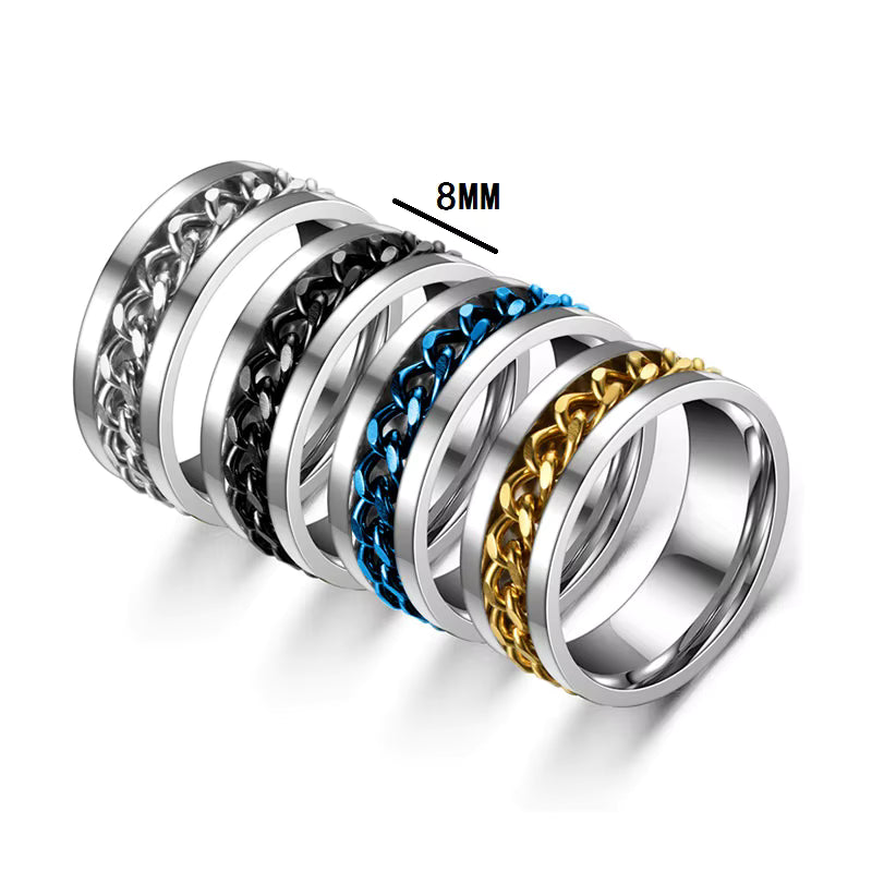 Titanium Steel Anxiety Spinner Ring – Rotating Chain Fidget Ring for Men & Women